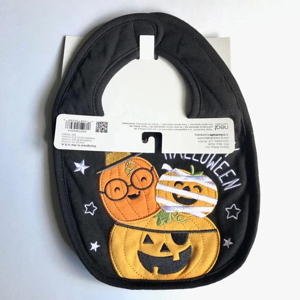 🎃$8🎃NEW Halloween Baby Bib Happy Halloween Pumpkin Black Orange